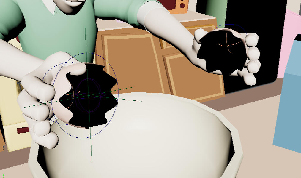 Simon using cracked eggs